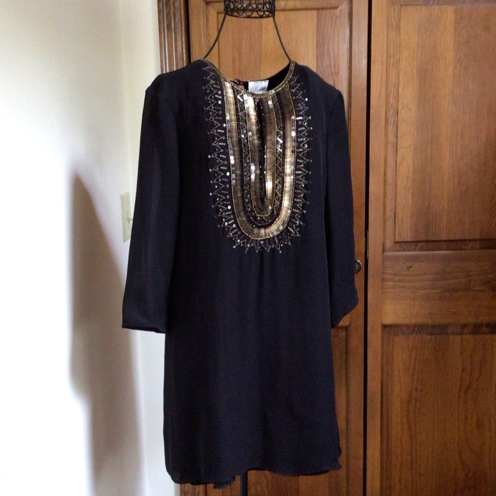 Parker embellished silk mini dress, black, small